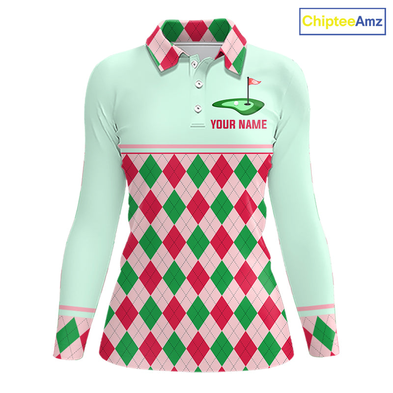 Green Red Argyle Golf Polo Shirt Personalized Womens Golf Shirt Golf Outfit Family Team Shirts NHT1398