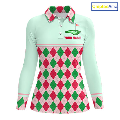 Green Red Argyle Golf Polo Shirt Personalized Womens Golf Shirt Golf Outfit Family Team Shirts NHT1398