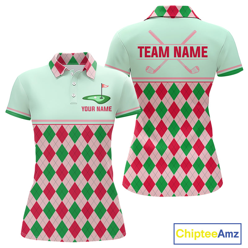 Green Red Argyle Golf Polo Shirt Personalized Womens Golf Shirt Golf Outfit Family Team Shirts NHT1398
