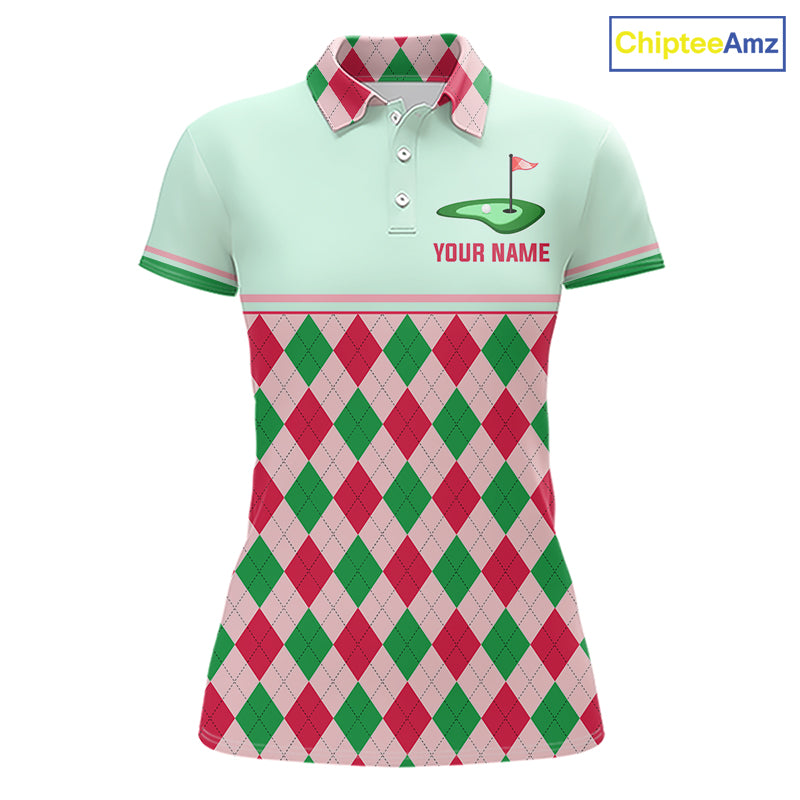 Green Red Argyle Golf Polo Shirt Personalized Womens Golf Shirt Golf Outfit Family Team Shirts NHT1398