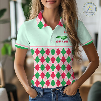 Green Red Argyle Golf Polo Shirt Personalized Womens Golf Shirt Golf Outfit Family Team Shirts NHT1398