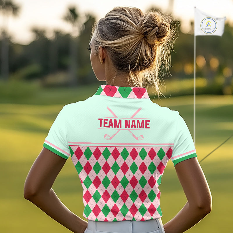 Green Red Argyle Golf Polo Shirt Personalized Womens Golf Shirt Golf Outfit Family Team Shirts NHT1398