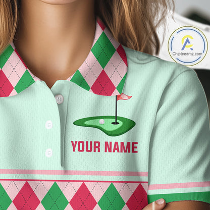 Green Red Argyle Golf Polo Shirt Personalized Womens Golf Shirt Golf Outfit Family Team Shirts NHT1398