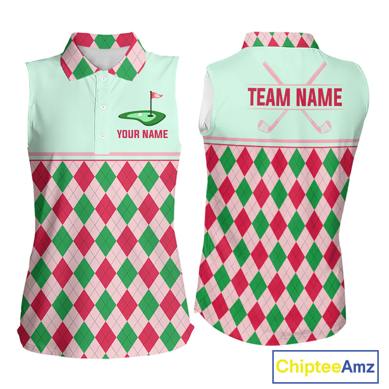 Green Red Argyle Golf Polo Shirt Personalized Womens Sleeves Golf Shirt Golf Outfit Family Team Shirts NHT1398