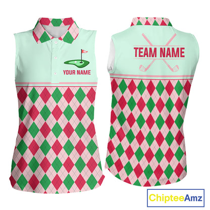 Green Red Argyle Golf Polo Shirt Personalized Womens Sleeves Golf Shirt Golf Outfit Family Team Shirts NHT1398