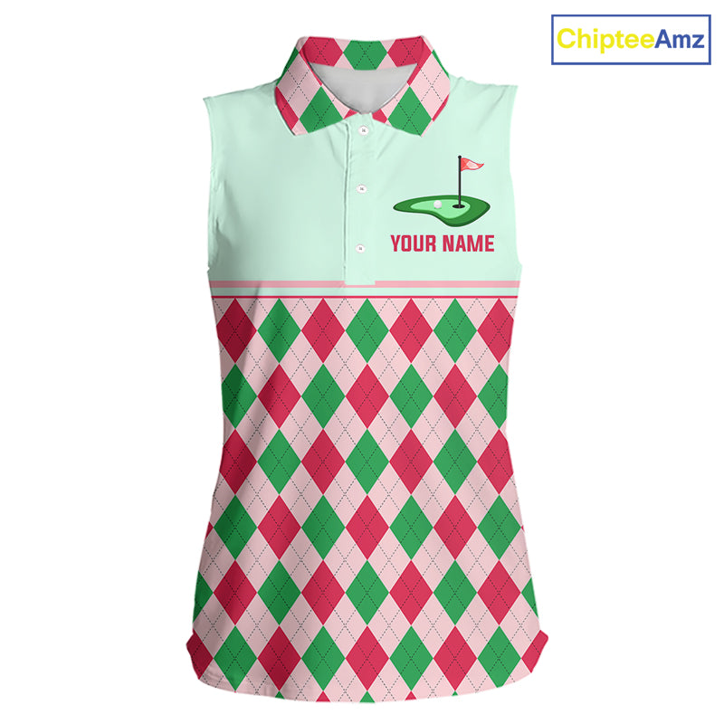 Green Red Argyle Golf Polo Shirt Personalized Womens Sleeves Golf Shirt Golf Outfit Family Team Shirts NHT1398