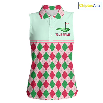 Green Red Argyle Golf Polo Shirt Personalized Womens Sleeves Golf Shirt Golf Outfit Family Team Shirts NHT1398