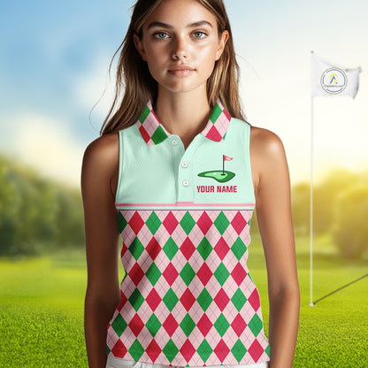 Green Red Argyle Golf Polo Shirt Personalized Womens Sleeves Golf Shirt Golf Outfit Family Team Shirts NHT1398