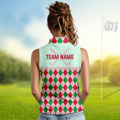 Green Red Argyle Golf Polo Shirt Personalized Womens Sleeves Golf Shirt Golf Outfit Family Team Shirts NHT1398