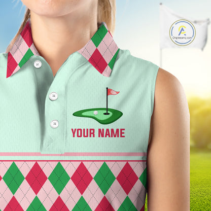 Green Red Argyle Golf Polo Shirt Personalized Womens Sleeves Golf Shirt Golf Outfit Family Team Shirts NHT1398