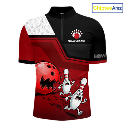 Custom Men Bowling Team Polo Shirt Red Funny Pins Ball Design, Personalized Bowling Team Jersey NHT1563