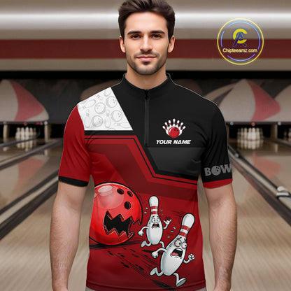 Custom Men Bowling Team Polo Shirt Red Funny Pins Ball Design, Personalized Bowling Team Jersey NHT1563