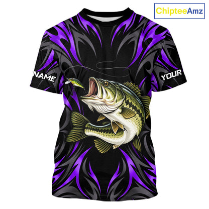 Purple Neon Bass Fish Fishing Shirt Custom Outdoor Sports Angler Short Sleeve Performance Jersey NHT1738