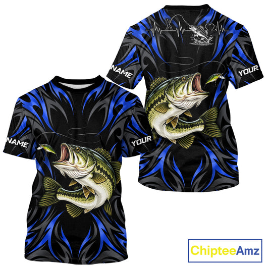 Blue Neon Bass Fish Fishing Shirt Custom Outdoor Sports Angler Short Sleeve Performance Jersey NHT1739