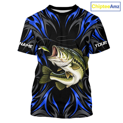 Blue Neon Bass Fish Fishing Shirt Custom Outdoor Sports Angler Short Sleeve Performance Jersey NHT1739