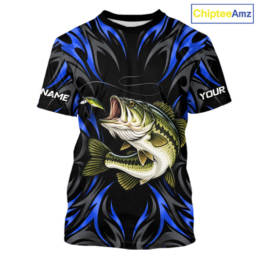 Blue Neon Bass Fish Fishing Shirt Custom Outdoor Sports Angler Short Sleeve Performance Jersey NHT1739