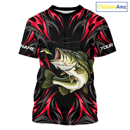 Red Neon Bass Fish Fishing Shirt Custom Outdoor Sports Angler Short Sleeve Performance Jersey NHT1741