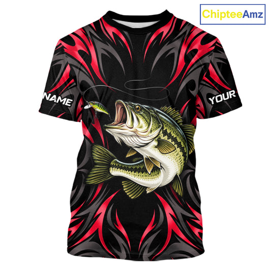 Red Neon Bass Fish Fishing Shirt Custom Outdoor Sports Angler Short Sleeve Performance Jersey NHT1741