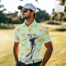 Load image into Gallery viewer, Funny Skull Golf Polo Shirts Beer Green Argyle Pattern Custom Name Skull Playing Golf Apparel NBT630