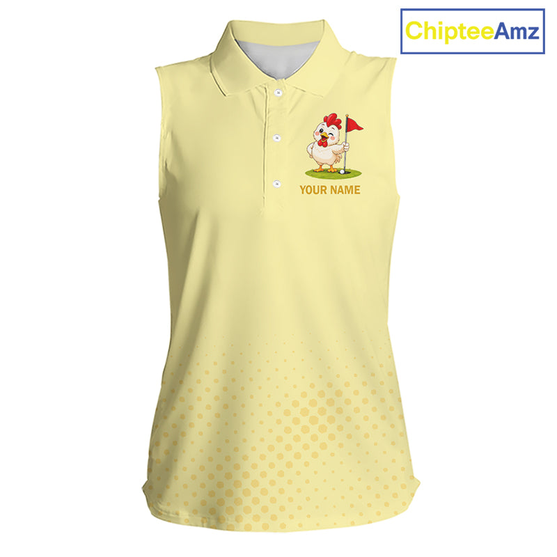 Personalized Funny Chicken Womens Sleeveless Golf Polo Shirt for Womens  Play Happy Swing Smile Repeat