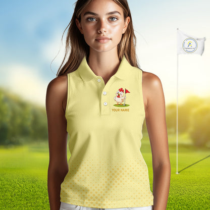 Personalized Funny Chicken Womens Sleeveless Golf Polo Shirt Play Happy Swing Smile Repeat Golf Apparel For Womens NHT951