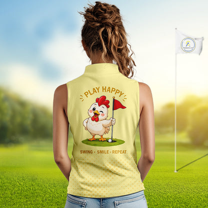 Personalized Funny Chicken Womens Sleeveless Golf Polo Shirt Play Happy Swing Smile Repeat Golf Apparel For Womens NHT951