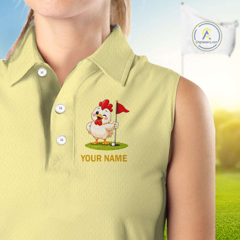 Personalized Funny Chicken Womens Sleeveless Golf Polo Shirt Play Happy Swing Smile Repeat Golf Apparel For Womens NHT951