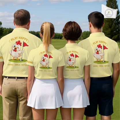 Personalized Funny Chicken Golf Polo Shirt Play Happy Swing Smile Repeat Golf Apparel For Men NHT951