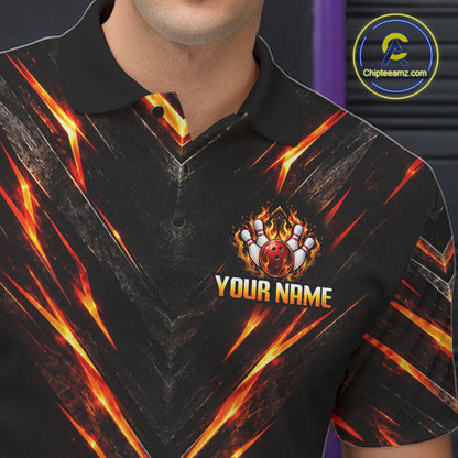 Custom Men Bowling Polo Shirt, Flame Bowling Shirt, Personalized Name Team Bowling Polo NHT1571