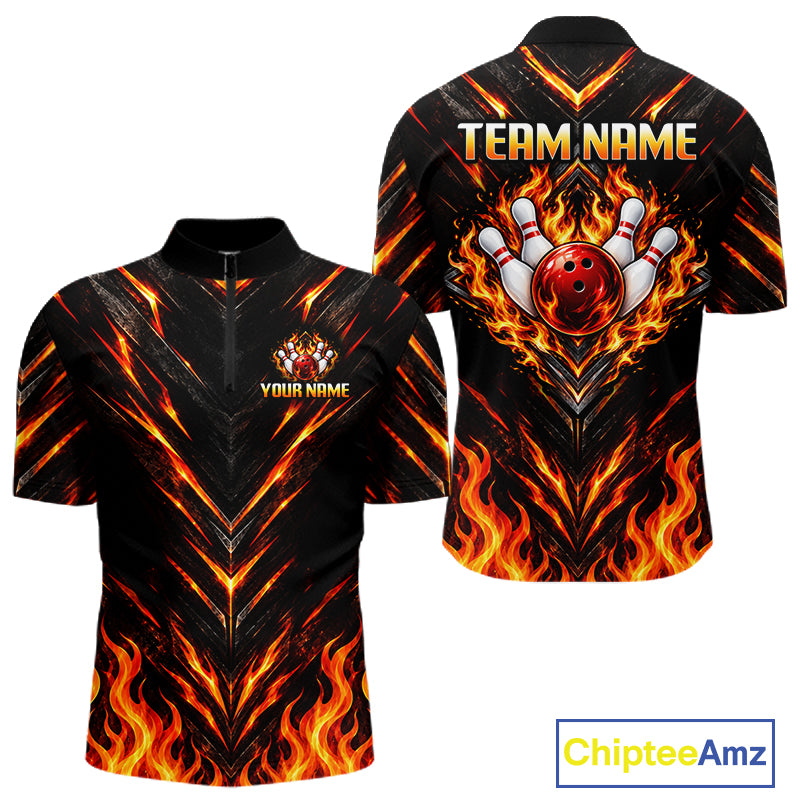 Custom Men Bowling Polo Shirt, Flame Bowling Shirt, Personalized Name Team Bowling Polo NHT1571