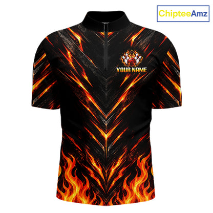 Custom Men Bowling Polo Shirt, Flame Bowling Shirt, Personalized Name Team Bowling Polo NHT1571