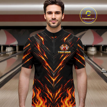 Custom Men Bowling Polo Shirt, Flame Bowling Shirt, Personalized Name Team Bowling Polo NHT1571