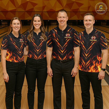Custom Women Bowling Polo Shirt, Flame Bowling Shirt, Personalized Name Team Bowling Polo NHT1571