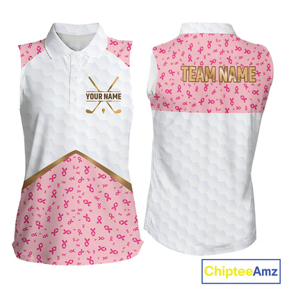 Custom Pink Ribbon Pattern Breast Cancer Golf Shirts For Womens, Breast Cancer Golf Jersey NHT797