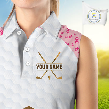 Custom Pink Ribbon Pattern Breast Cancer Golf Shirts For Womens, Breast Cancer Golf Jersey NHT797