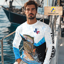 Load image into Gallery viewer, Man wearing a fishing-themed shirt with a boat and water in the background