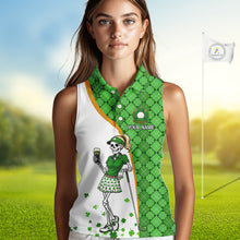 Load image into Gallery viewer, Person wearing a custom golf shirt with a design and text on a golf course background