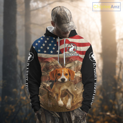 Personalized Rabbit Hunting Shirt 3D All Over Print with Beagle Dog and US Flag Hunting Gift NHT157