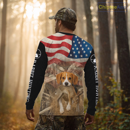 Personalized Rabbit Hunting Shirt 3D All Over Print with Beagle Dog and US Flag Hunting Gift NHT157