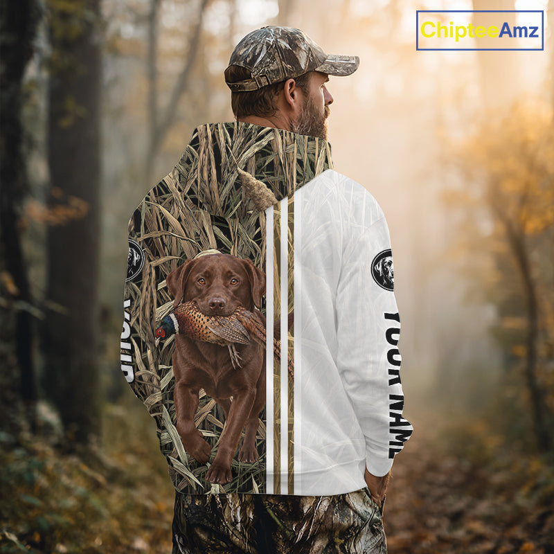 Personalized Chocolate Labrador Retriever Pheasant Hunting 3D Shirt, Custom Name Hunter Camo Graphic NHT1573