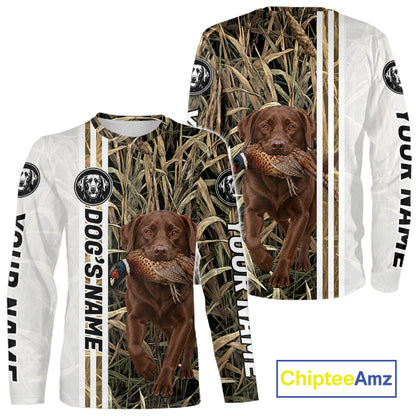 Personalized Chocolate Labrador Retriever Pheasant Hunting 3D Shirt, Custom Name Hunter Camo Graphic NHT1573