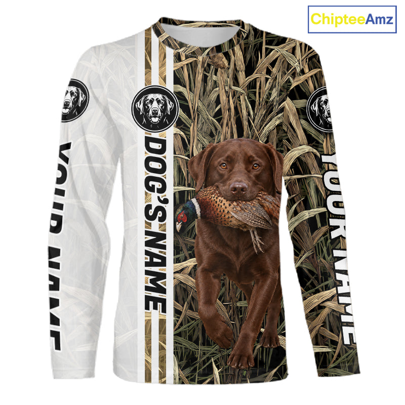 Personalized Chocolate Labrador Retriever Pheasant Hunting 3D Shirt, Custom Name Hunter Camo Graphic NHT1573