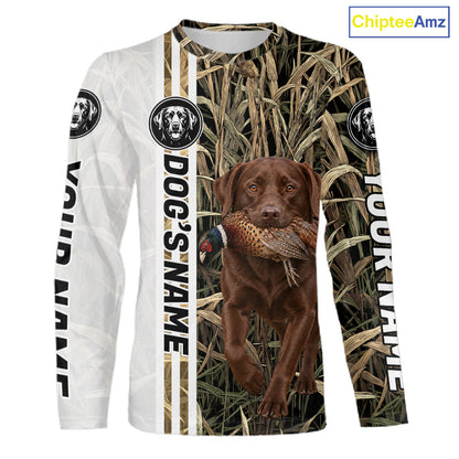 Personalized Chocolate Labrador Retriever Pheasant Hunting 3D Shirt, Custom Name Hunter Camo Graphic NHT1573