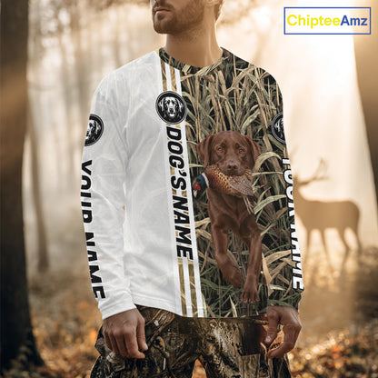 Personalized Chocolate Labrador Retriever Pheasant Hunting 3D Shirt, Custom Name Hunter Camo Graphic NHT1573