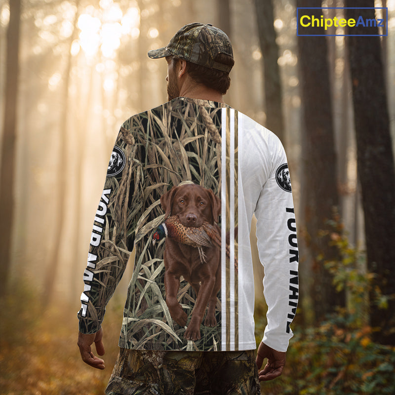Personalized Chocolate Labrador Retriever Pheasant Hunting 3D Shirt, Custom Name Hunter Camo Graphic NHT1573