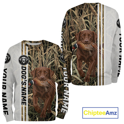 Personalized Chocolate Labrador Retriever Pheasant Hunting 3D Shirt, Custom Name Hunter Camo Graphic NHT1573