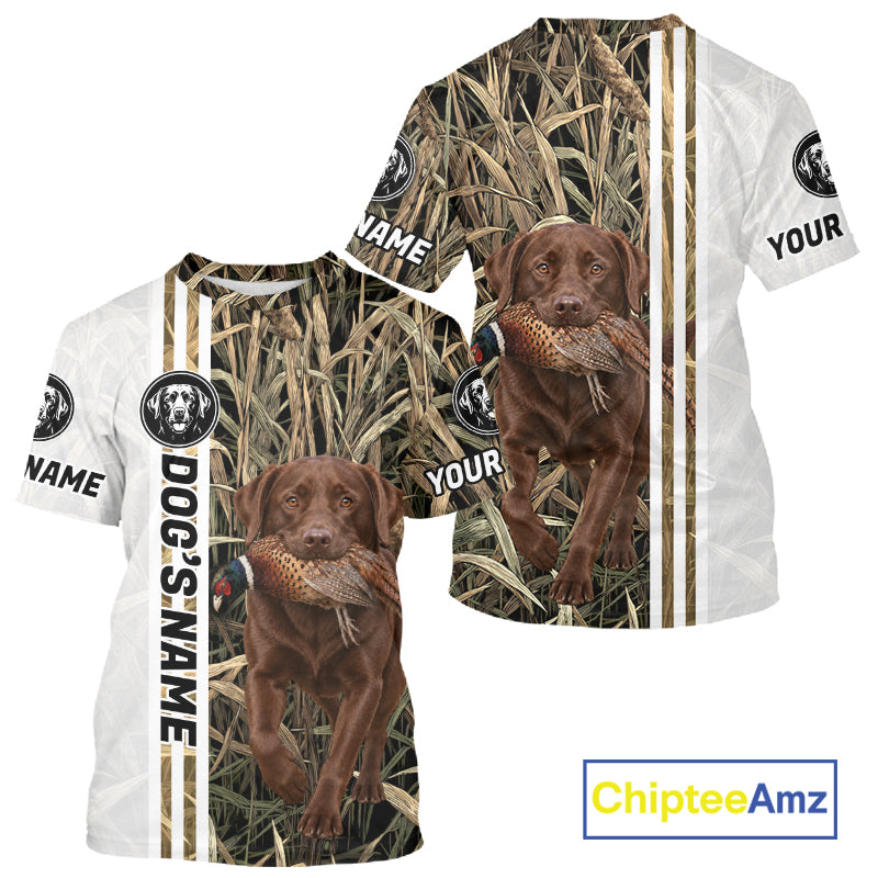 Personalized Chocolate Labrador Retriever Pheasant Hunting 3D Shirt, Custom Name Hunter Camo Graphic NHT1573