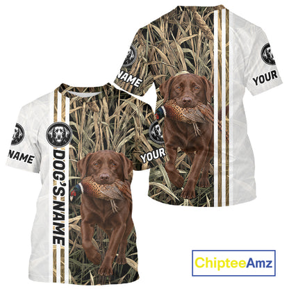 Personalized Chocolate Labrador Retriever Pheasant Hunting 3D Shirt, Custom Name Hunter Camo Graphic NHT1573