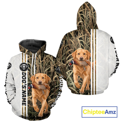 Personalized Yellow Labrador Retriever Pheasant Hunting 3D Shirt, Custom Name Hunter Camo Graphic NHT1574