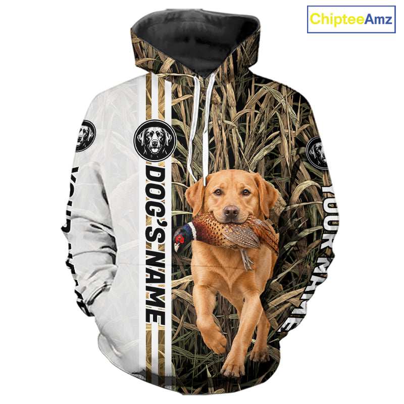 Personalized Yellow Labrador Retriever Pheasant Hunting 3D Shirt, Custom Name Hunter Camo Graphic NHT1574